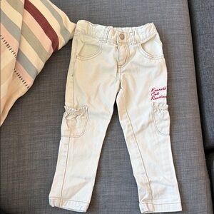Kenneth Cole Reaction Girls Cream Cargo Jeans with Pink Logo